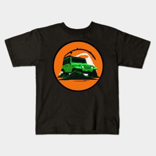 Jeep vehicle green orange design Kids T-Shirt